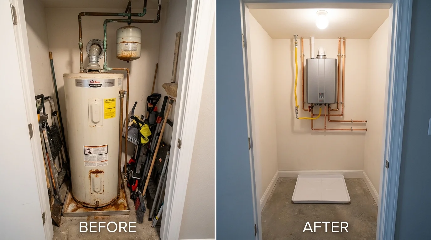 Tank water heater versus wall-mounted tankless unit comparison for Cape May Court House, NJ homeowners